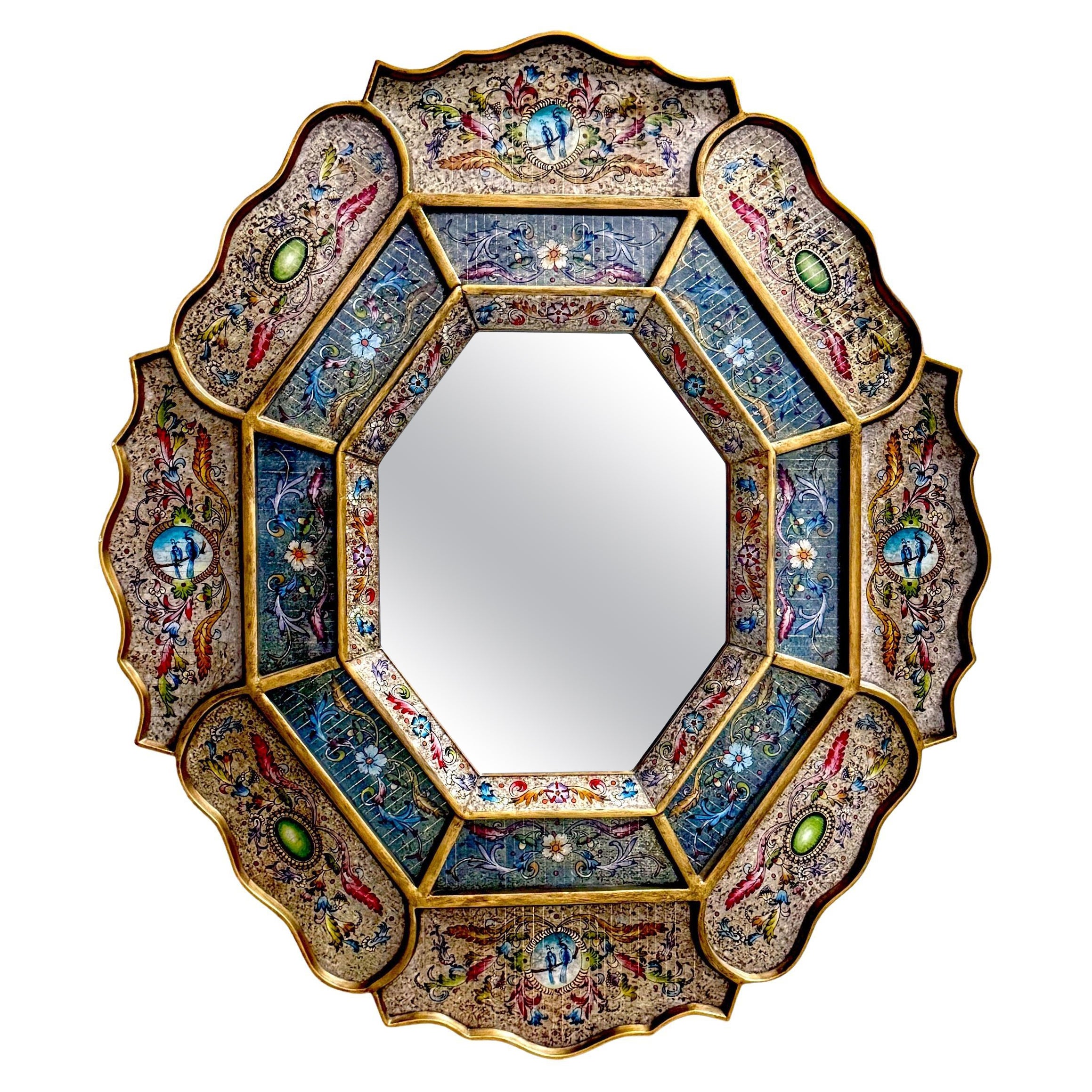 Spanish Colonial Neoclassical Gilt Scalloped Verre Églomisé Mirror For Sale