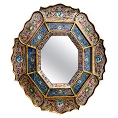 Spanish Colonial Neoclassical Gilt Scalloped Verre Églomisé Mirror
