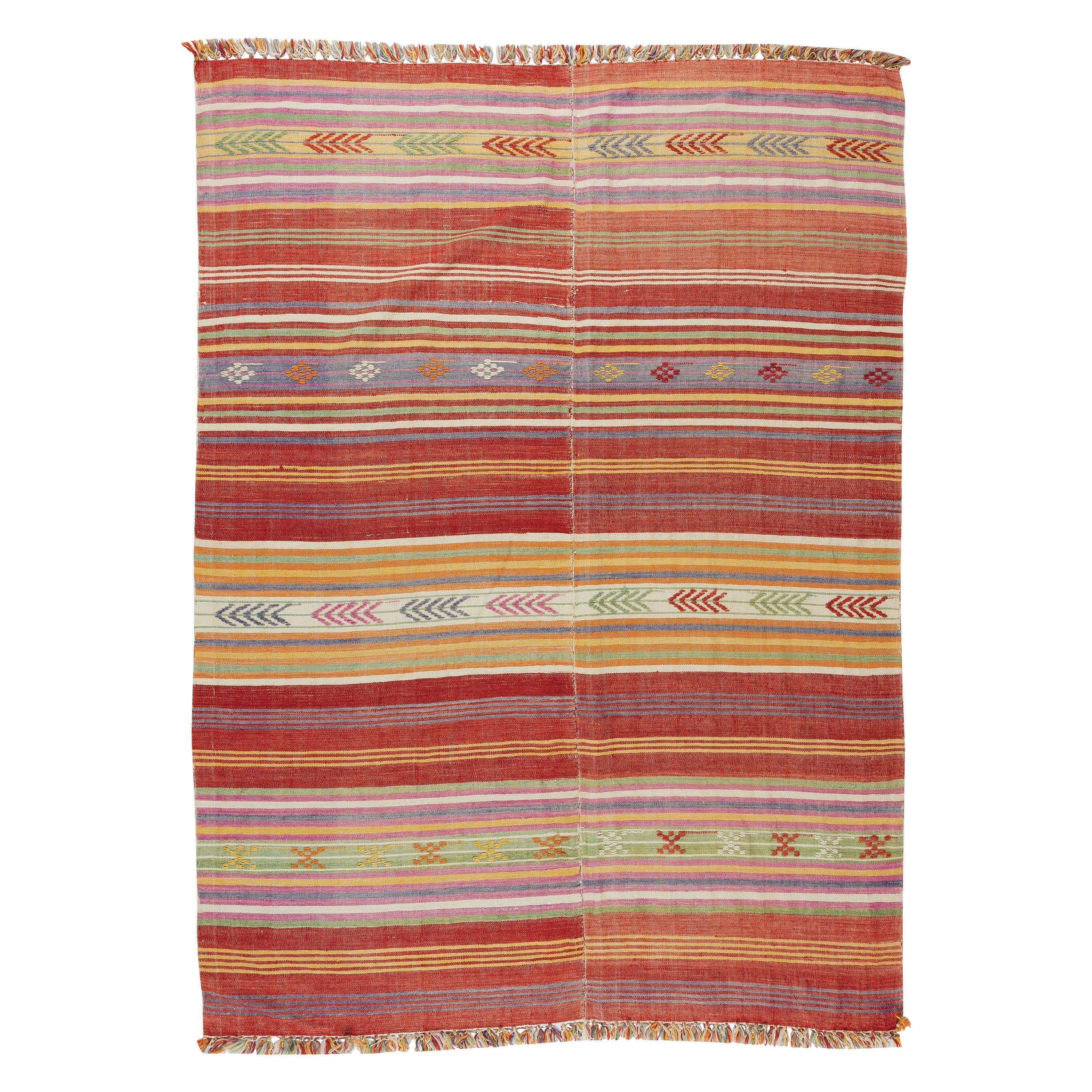 5.8x7.8 Ft Handmade Vintage Anatolian Striped Kilim Rug, 100% Wool, Reversible For Sale