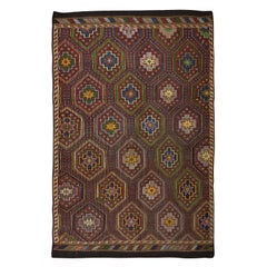6.4x9.8 Ft Vintage Turkish Jijim Kilim, Tappeto tessuto a mano con motivo a stella, 100% lana