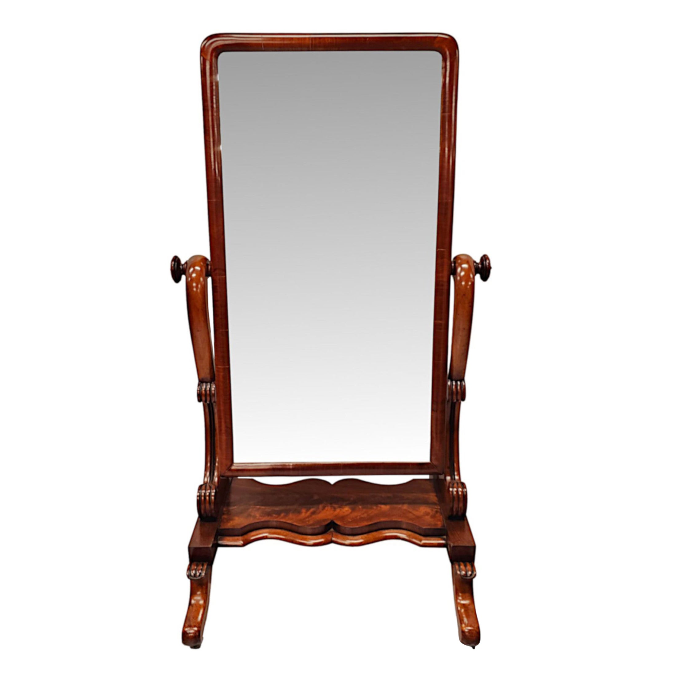 A Very Fine 19th Century Flame Mahogany Cheval Mirror For Sale
