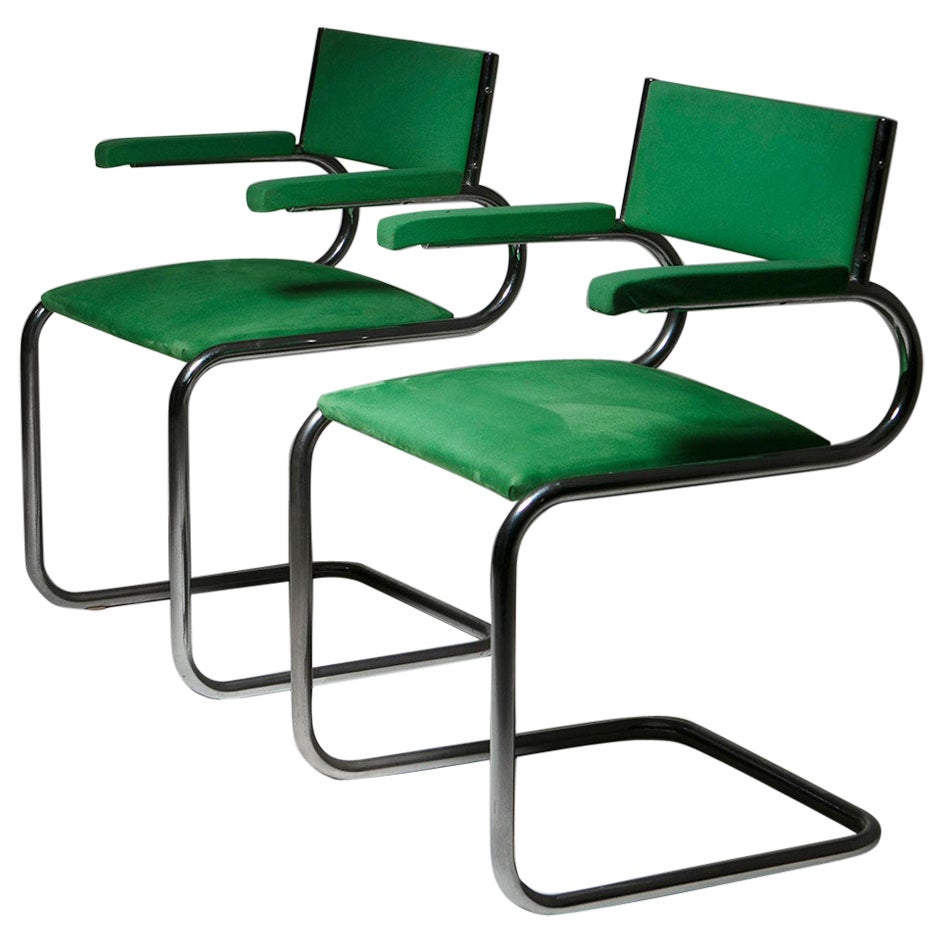 Paire de fauteuils verts chromés Mara de Luigi Saccardo pour Arrmet, Italie, 1970