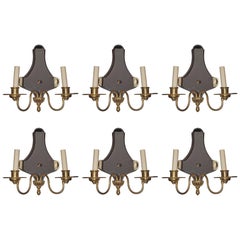 Set of Six French Mirrored Back Sconces