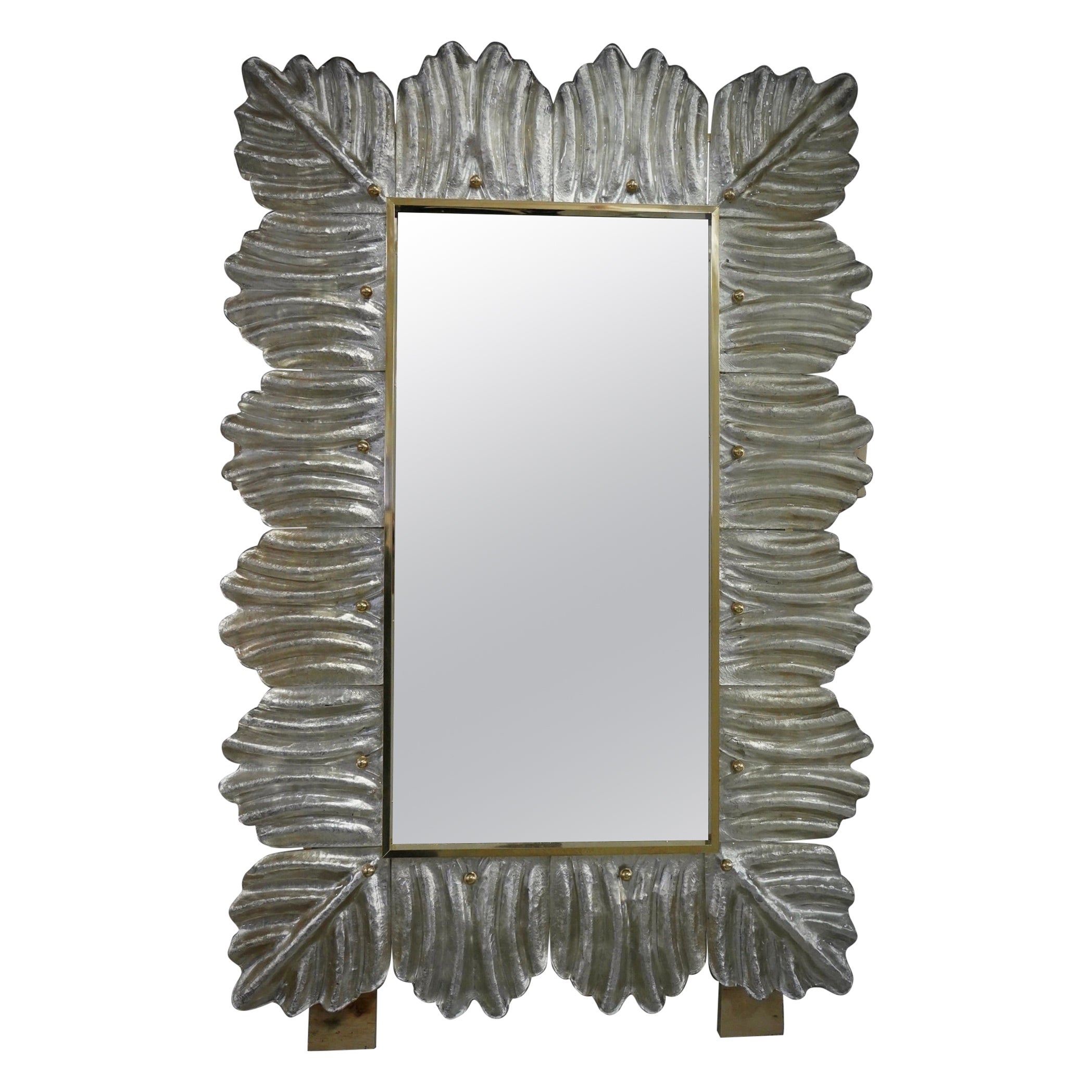 Murano Silver Color Glass and Brass Mid-Century Wall Mirror, 2000
