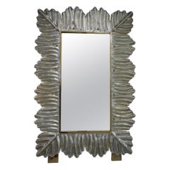 Murano Silver Color Glass and Brass Mid-Century Wall Mirror, 2000
