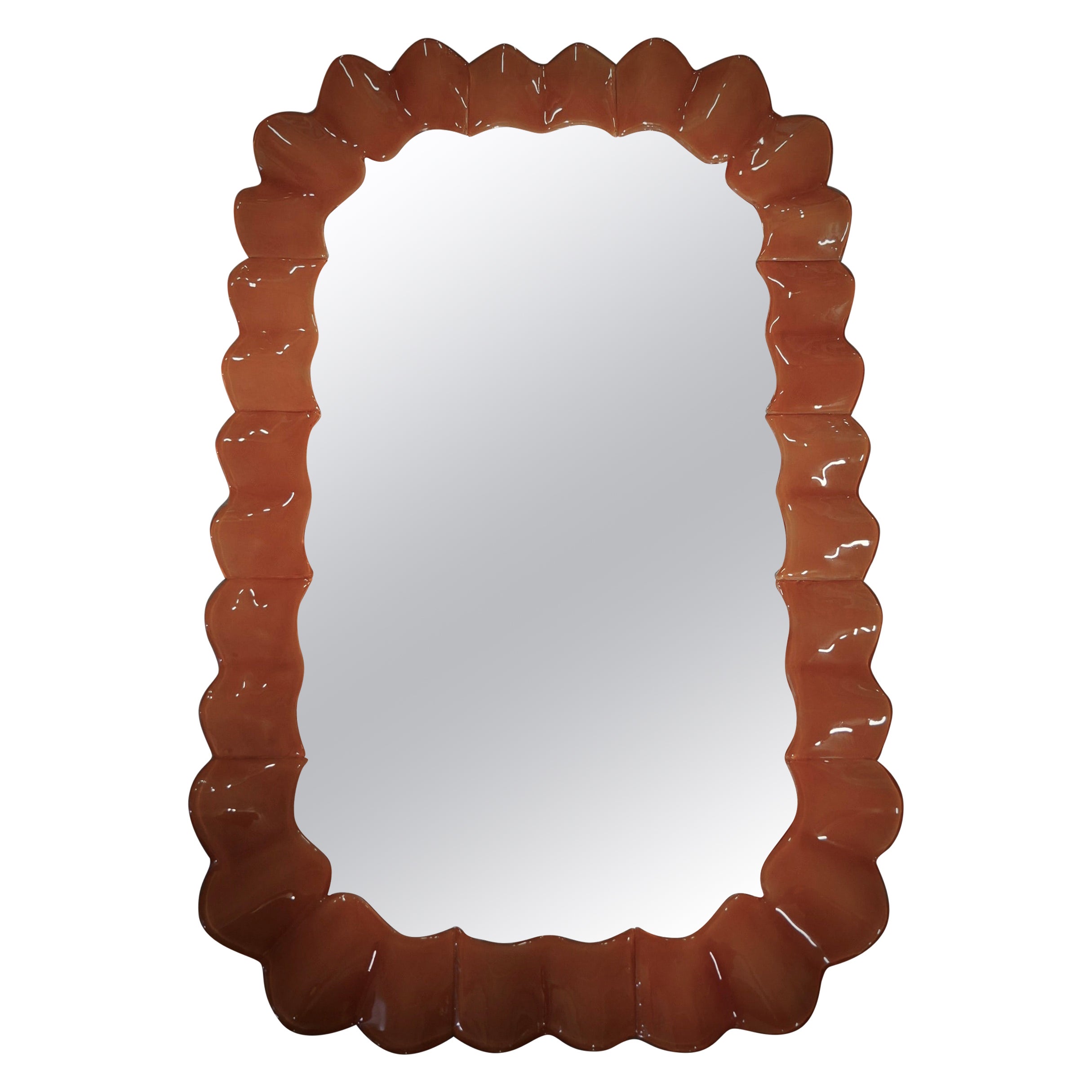 Murano Orange Art Glass and Brass Italian Console / Wall Mirror, 2000