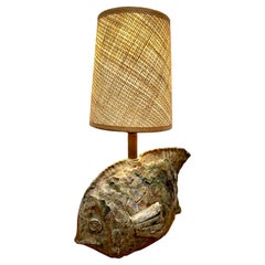 Retro French Earthenware Fish Table Lamp
