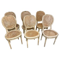 French Louis XVI Dining Chairs With Cane Seat and Back, Set of 6
