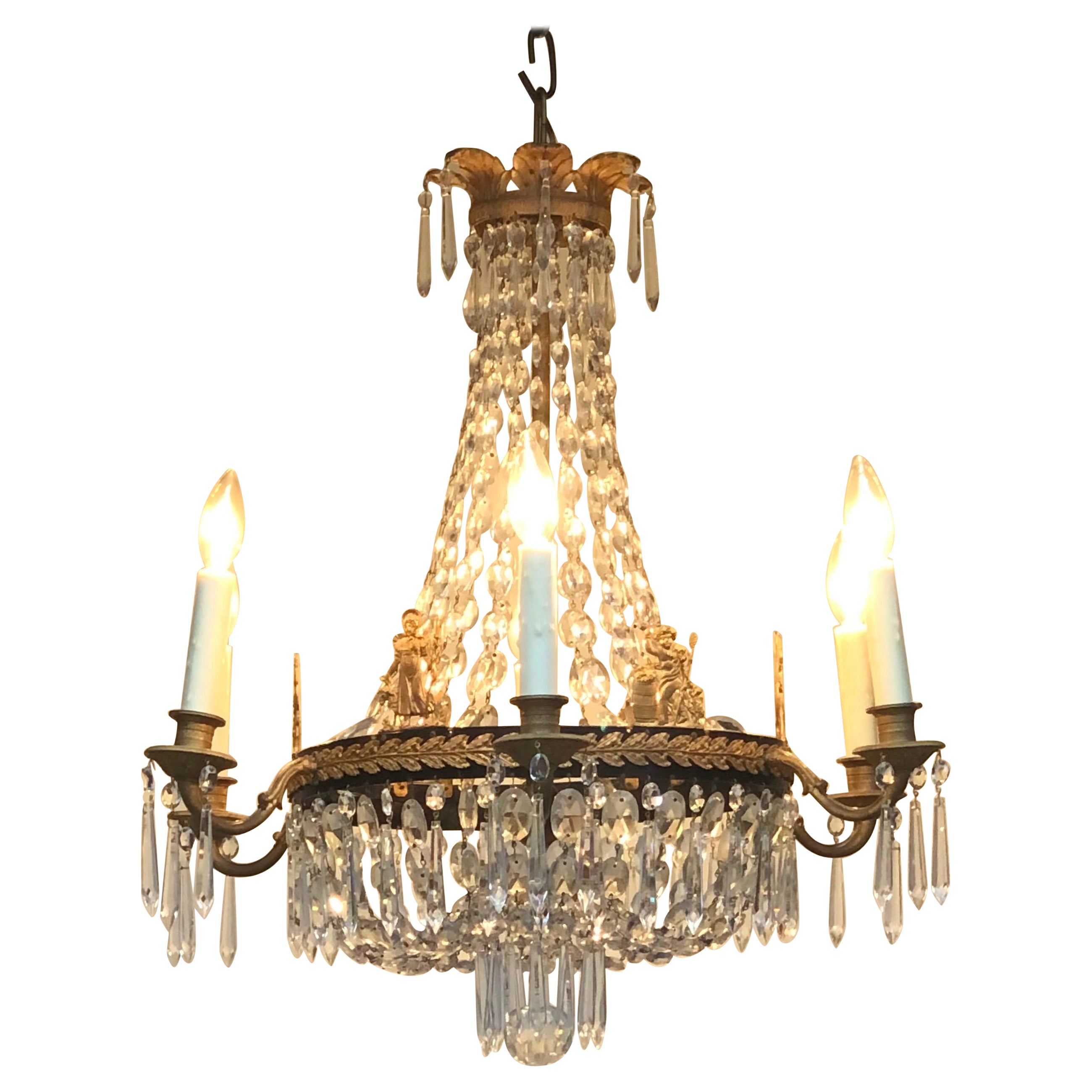  First Period French Empire Ormolu and Crystal Chandelier, Early 19th Century