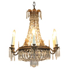Antique  First Period French Empire Ormolu and Crystal Chandelier, Early 19th Century
