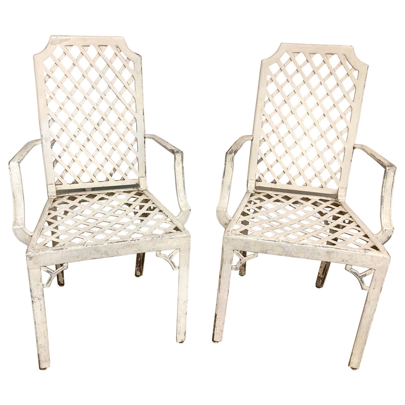 Hollywood Regency Lattice Pattern Patio Arm Chairs in Original Finish, a Pair