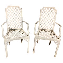 Hollywood Regency Lattice Pattern Patio Arm Chairs in Original Finish, a Pair