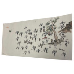 Originales Vintage-Kunstwerk von Menschen in einer Feldlandschaft.