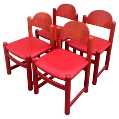 Hank Loewenstein Oak and Leather Chairs in Red, 1970s