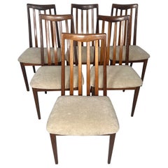 Ensemble de 6 chaises de salle à manger en teck moderne du milieu du siècle par G-Plan, dossier à lamelles