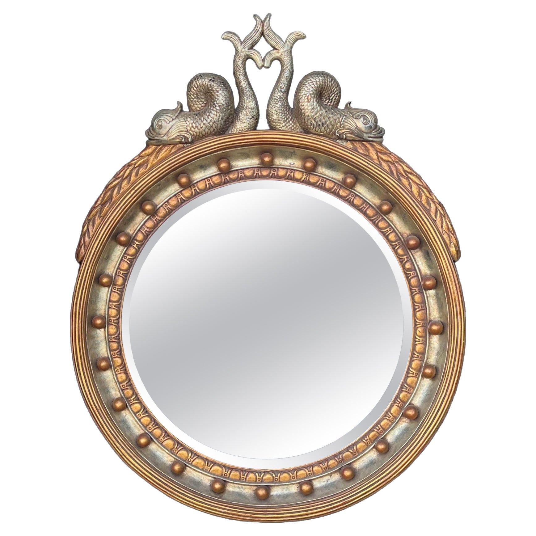 20th-C. Large Scale Neo-Classical & Federal Style Gilded Round Wall Mirror