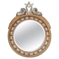 20th-C. Large Scale Neo-Classical & Federal Style Gilded Round Wall Mirror