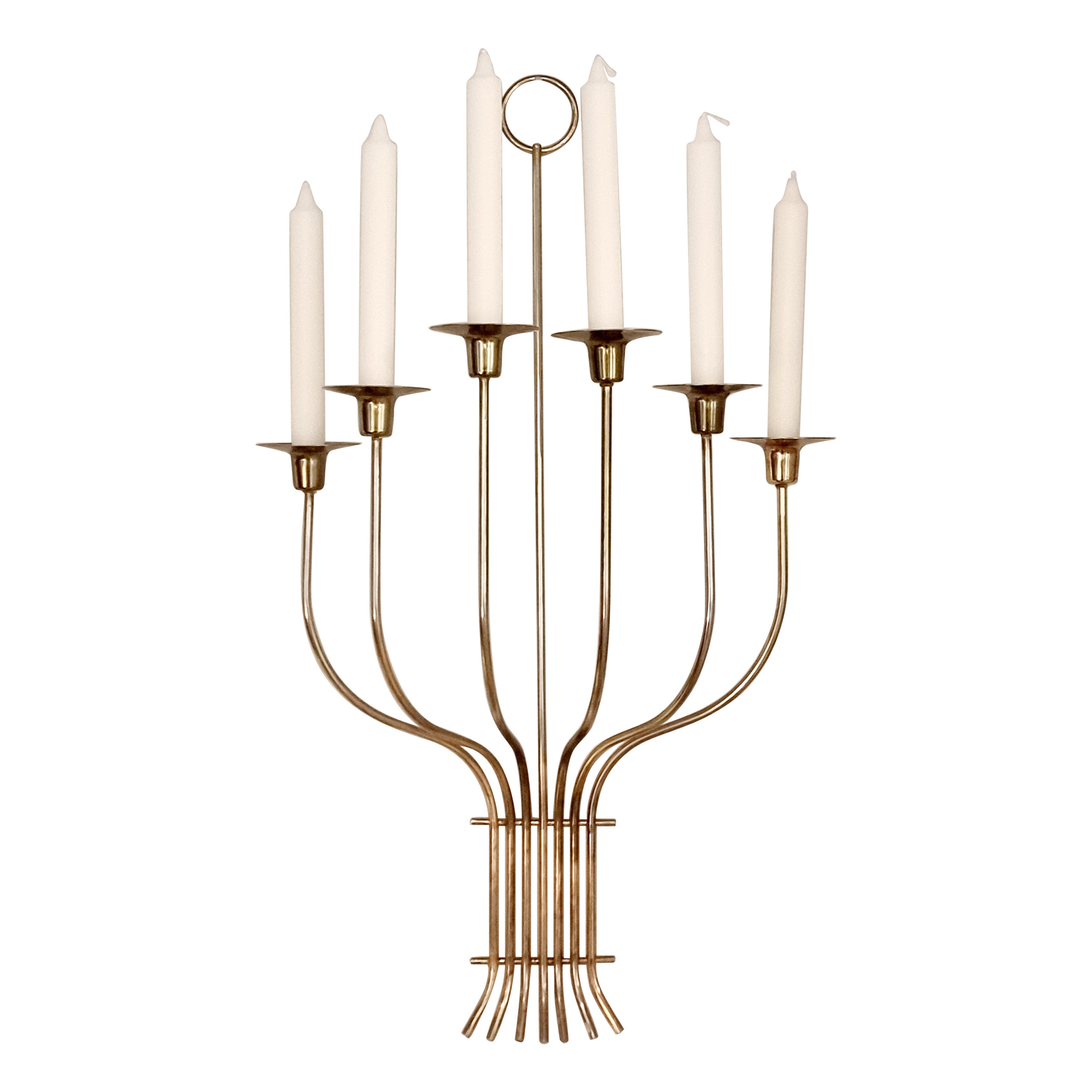 Large Brass Candle Sconce, in the manner of Tommi Parzinger, Hollywood Regency For Sale