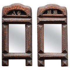 Antique Late 19th Century matched pair of tramp art mirrors 