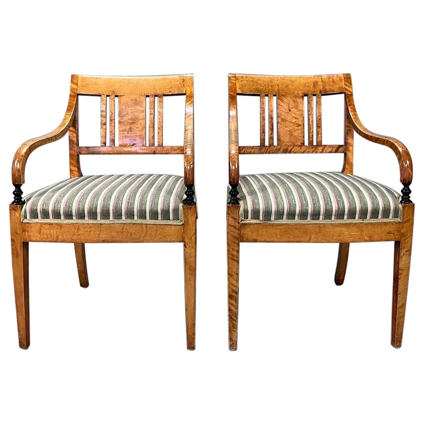 Biedermeier Carver Chairs Swedish Late 1800s Antique Quilted Golden Birch square For Sale