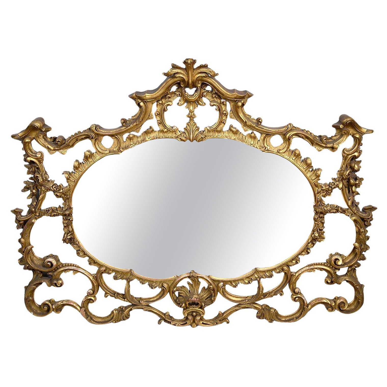 19th Century Chippendale style gilded wall mirror. For Sale