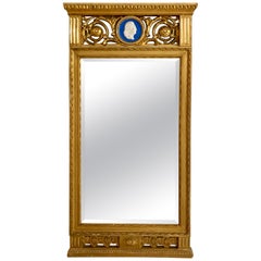 Used French Gilt Classical Mirror With Wedgewood Style Plaque