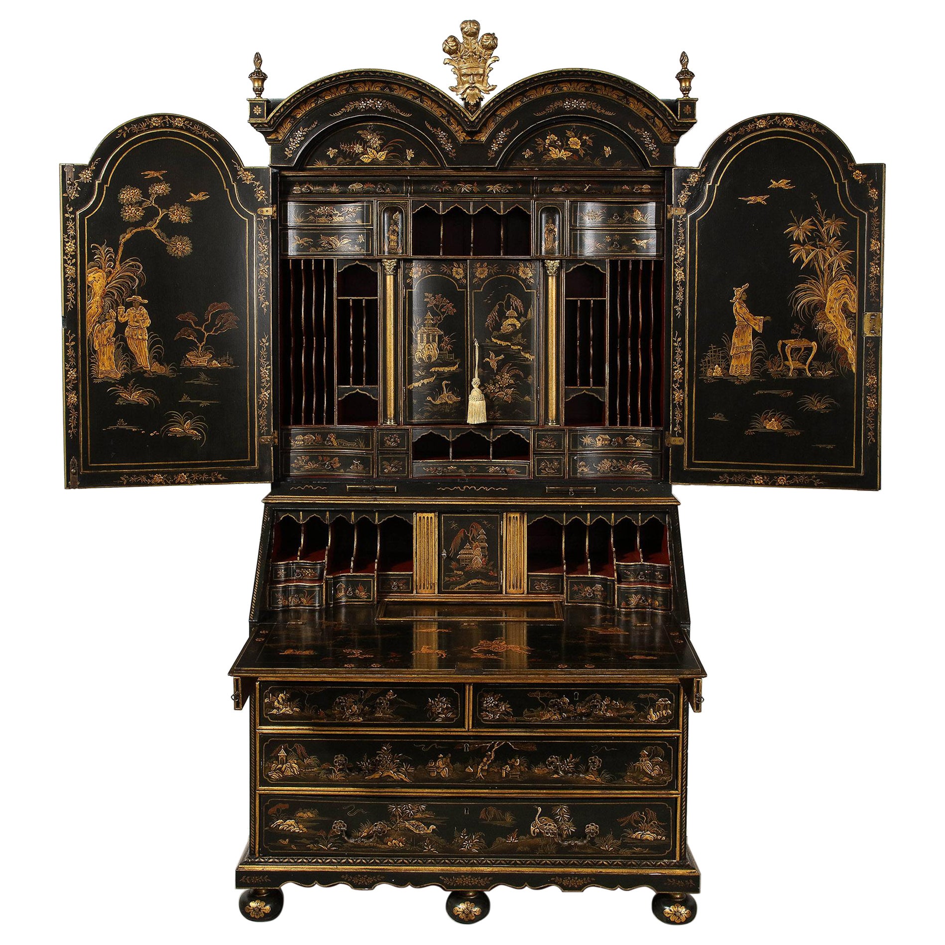 A Spectacular English Chinoiserie Secretary For Sale