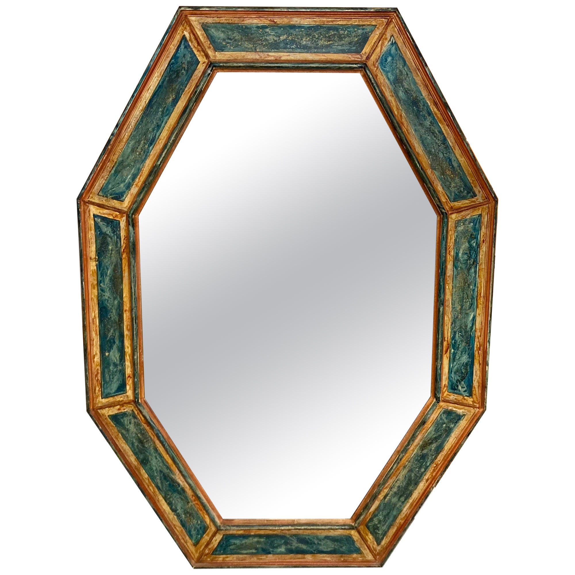 Grand miroir italien du 19ème siècle peint en faux marbre