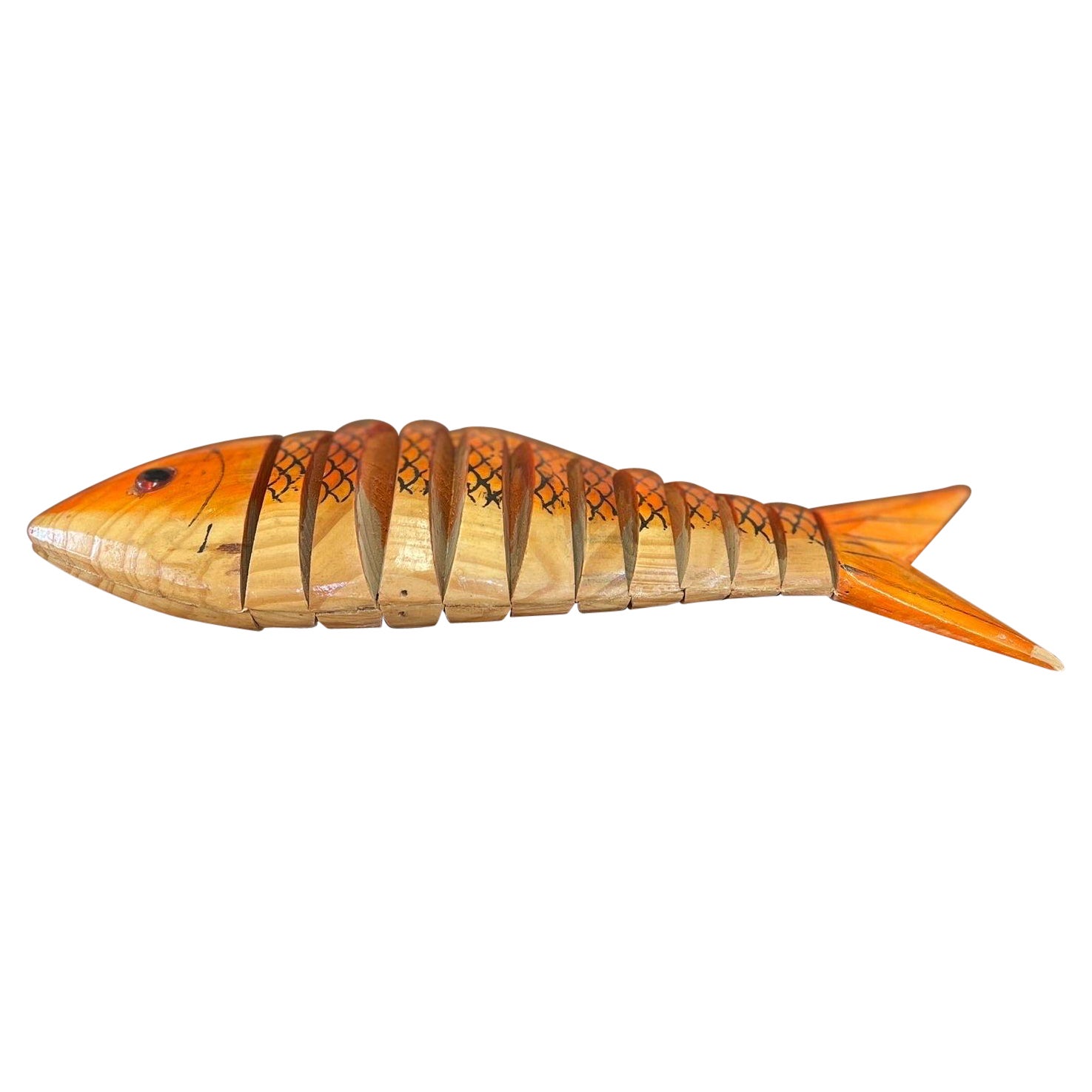 Vintage Whimsical Handmade Wood Carving of Fish For Sale at 1stDibs