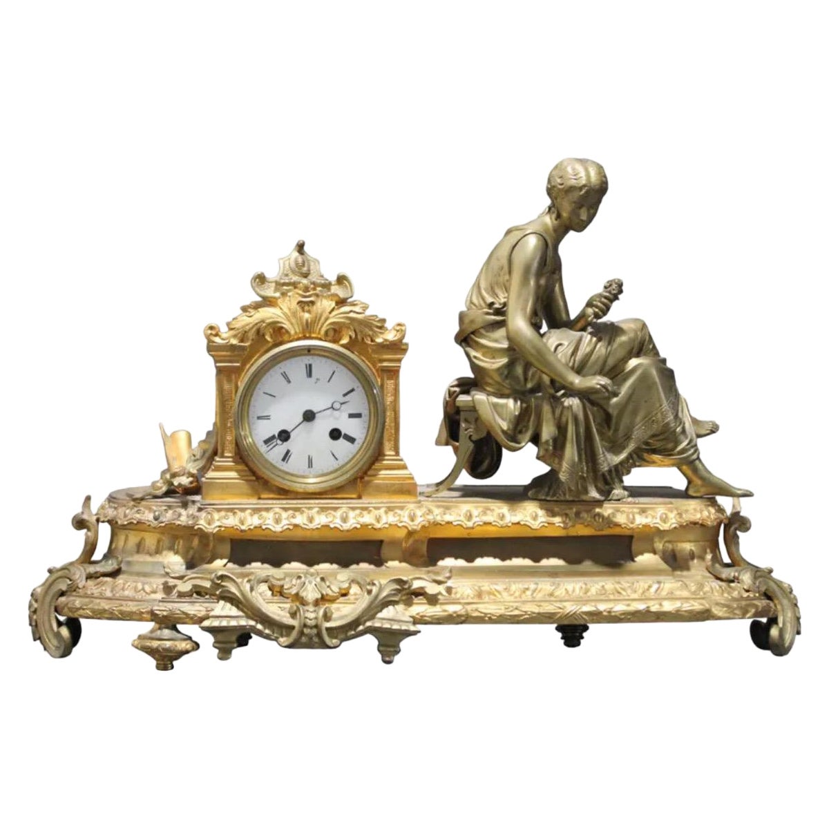 Exceptionnelle horloge française ancienne en bronze des années 1860-1890