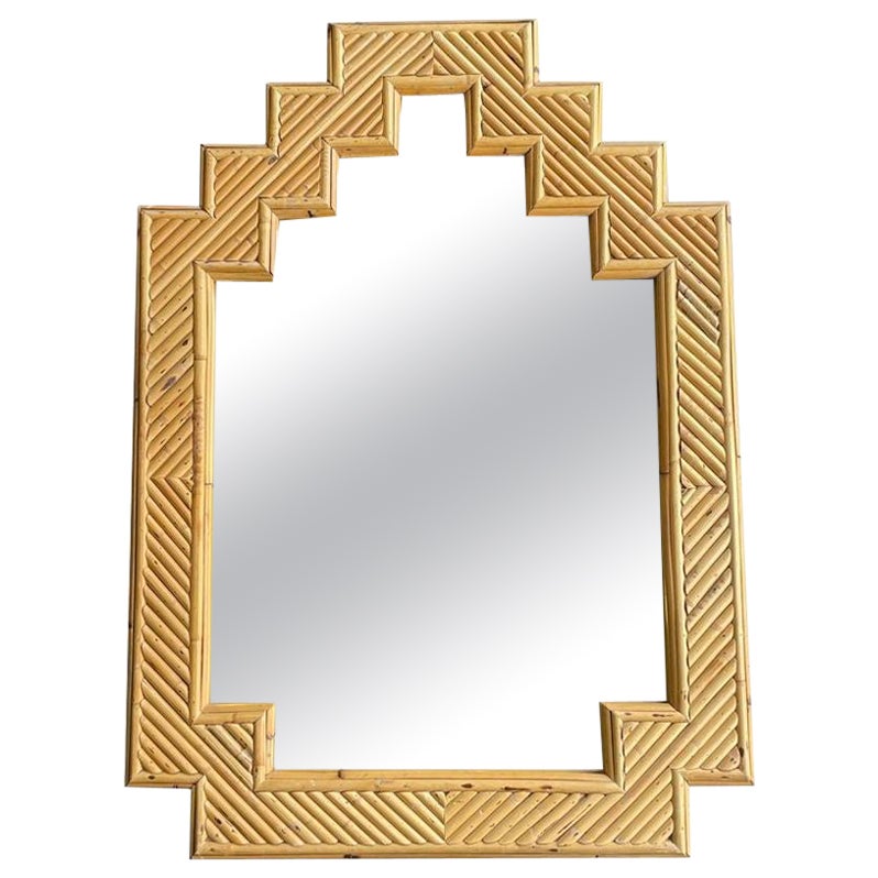 An Italian 1970s bamboo mirror by Vivai Del Sud with stepped top details For Sale