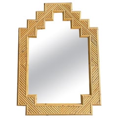 Retro An Italian 1970s bamboo mirror by Vivai Del Sud with stepped top details
