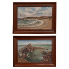 Vintage French Pair of Framed Seascape Paintings