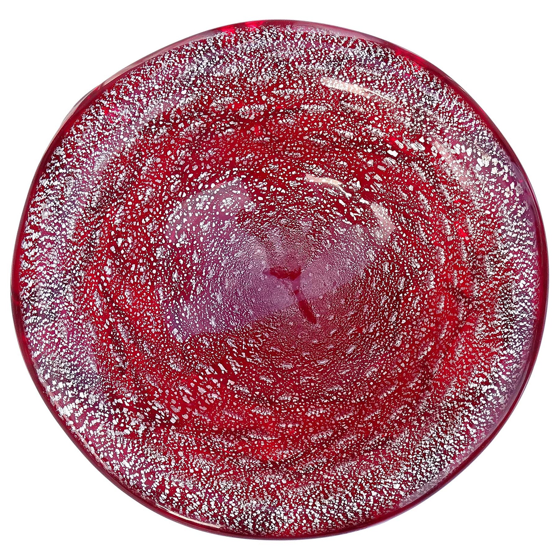 A.Ve.M. Radi Murano Red Silver Fleck Italian Art Glass Sculptural Surface Bowl For Sale