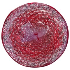 Vintage A.Ve.M. Radi Murano Red Silver Fleck Italian Art Glass Sculptural Surface Bowl