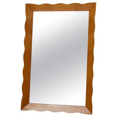 Retro Elm wood wavey border wall mirror, anonymous, Sweden, 1960s