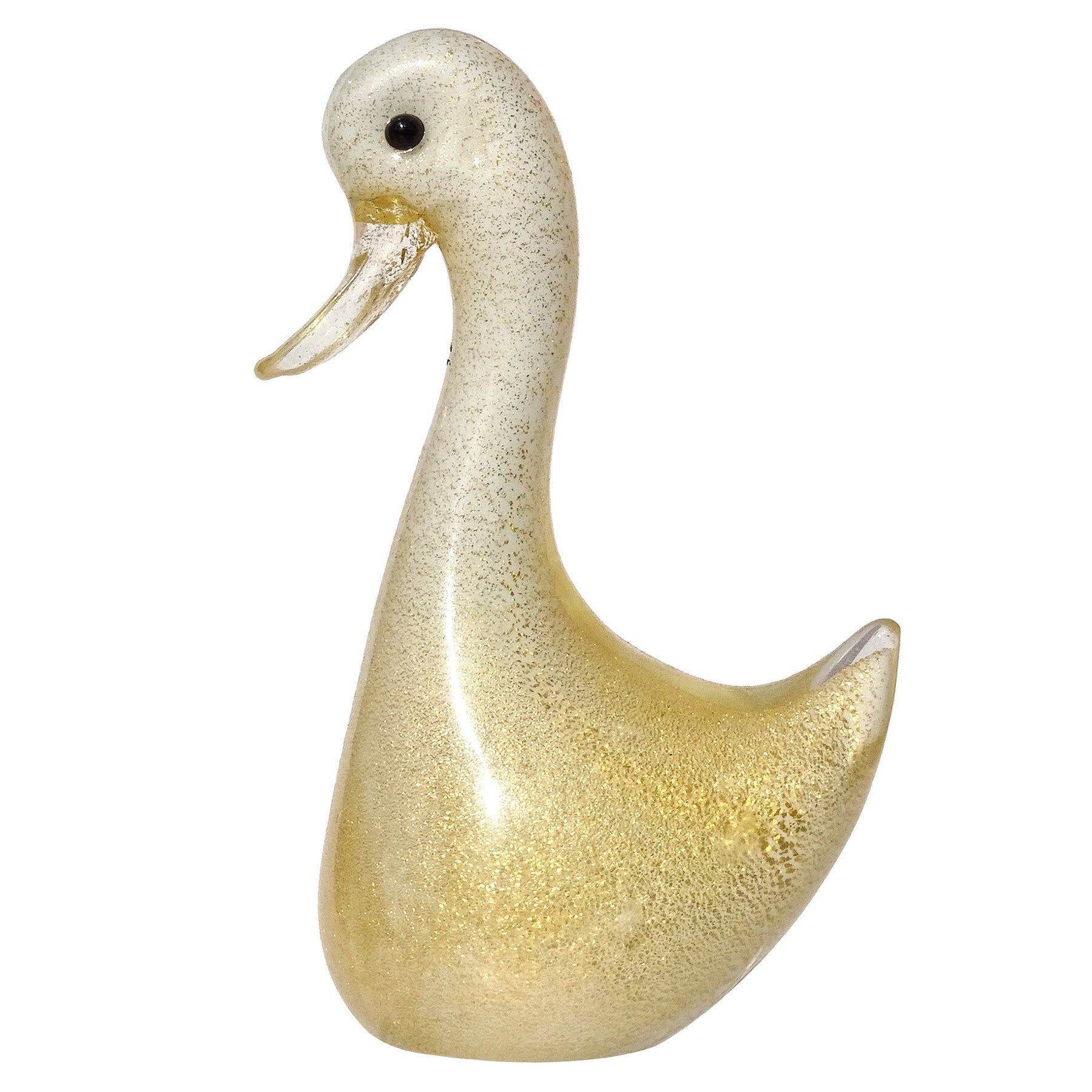 Seguso Vetri d'Arte Murano White Gold Flecks Italian Art Glass Baby Duck Figure For Sale
