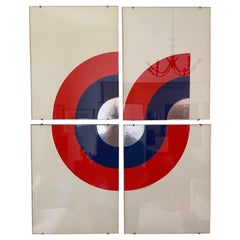 Set von vier Original signierten Op Art Pop Art Grafik-Raumteilerdrucken Bullseye 1970er Jahre