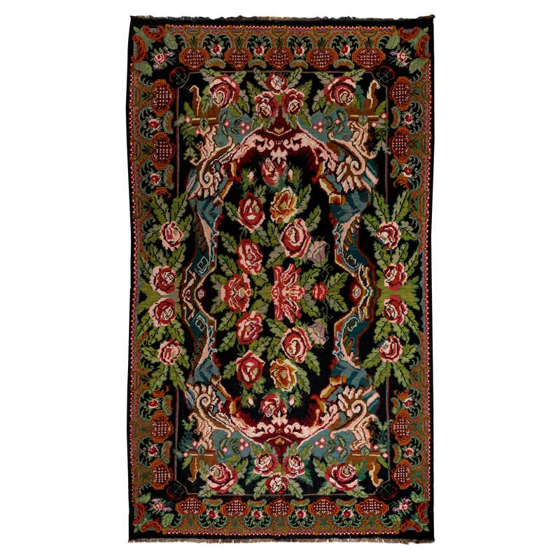 7x9.9 Ft Eastern European Bessarabian Kilim, Floral Vintage Handwoven ...