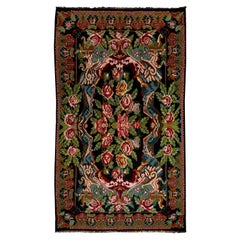 Kilim Bessarabian vintage 7,8x12,7 Ft. Tapis en laine à motifs floraux fait main en Moldavie