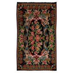 Kilim Bessarabian vintage 7,8x12,7 Ft. Tapis en laine à motifs floraux fait main en Moldavie