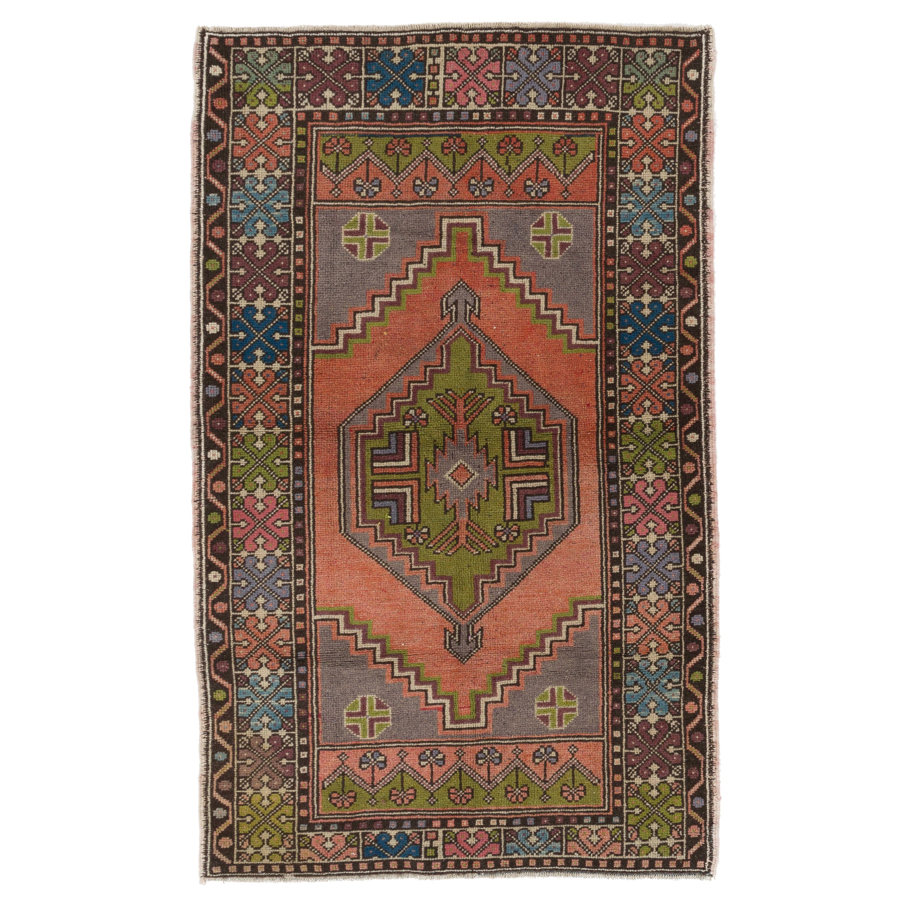 3.7x6 Ft Traditional Turkish Tribal Rug, Vintage Oriental Carpet, Soft Wool Pile For Sale