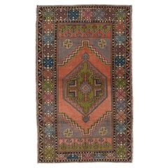 Tapis traditionnel turc tribal, tapis oriental vintage à poils doux en laine, 3,7 x 6 pieds