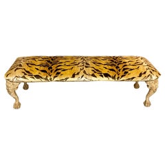 Italian Carved Bench Freshly Upholstered in Tiger Silk Velvet