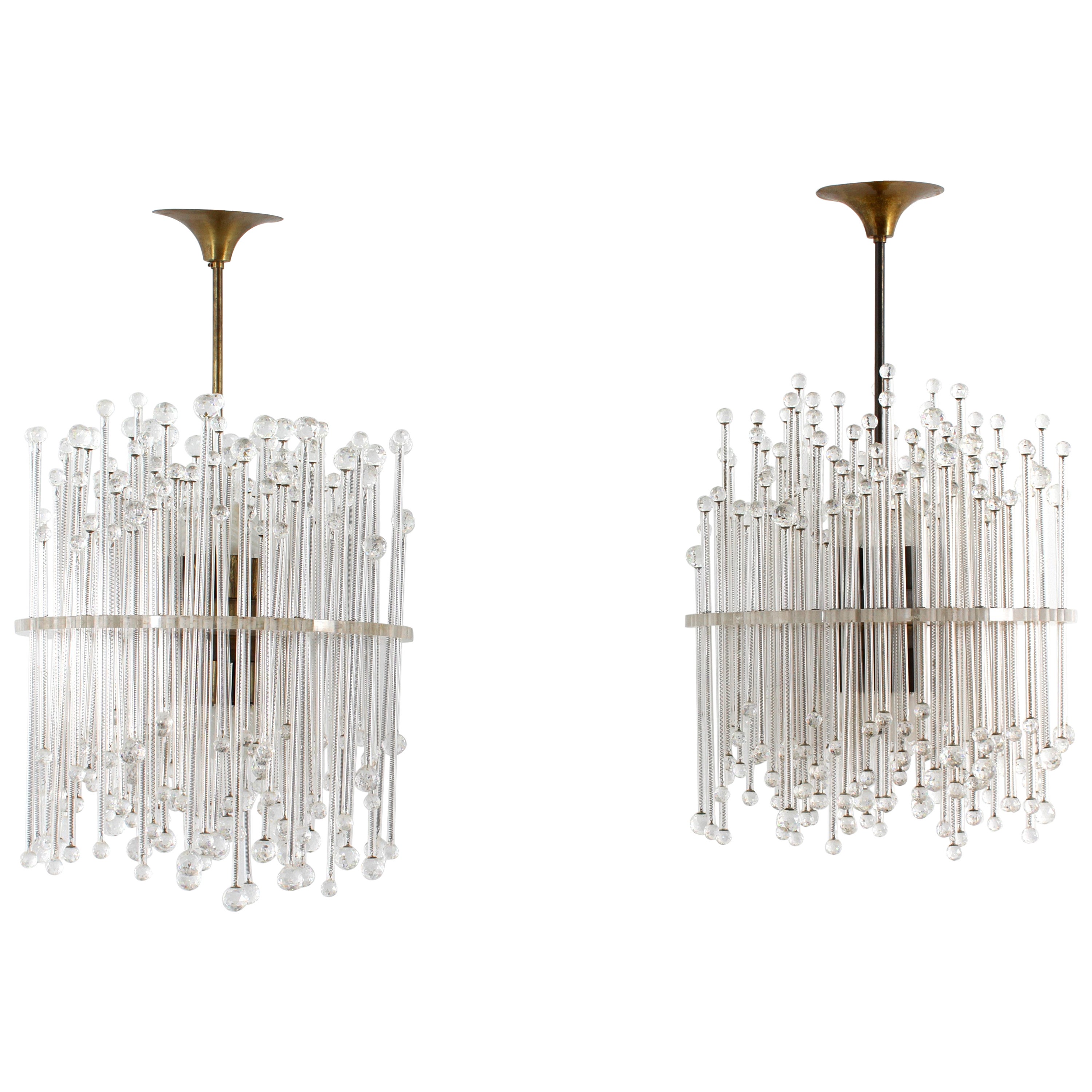 Mid-Century Set of 2 Italian Production Crystal Glass and Plexi Chandelier 1960s For Sale