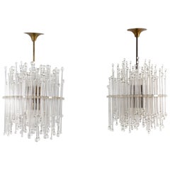 Vintage Mid-Century Set of 2 Italian Production Crystal Glass and Plexi Chandelier 1960s
