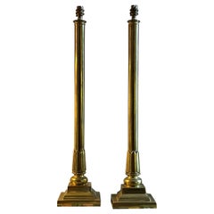 A Pair of Overscale Nineteenth Century Gilt Brass Table Lamps