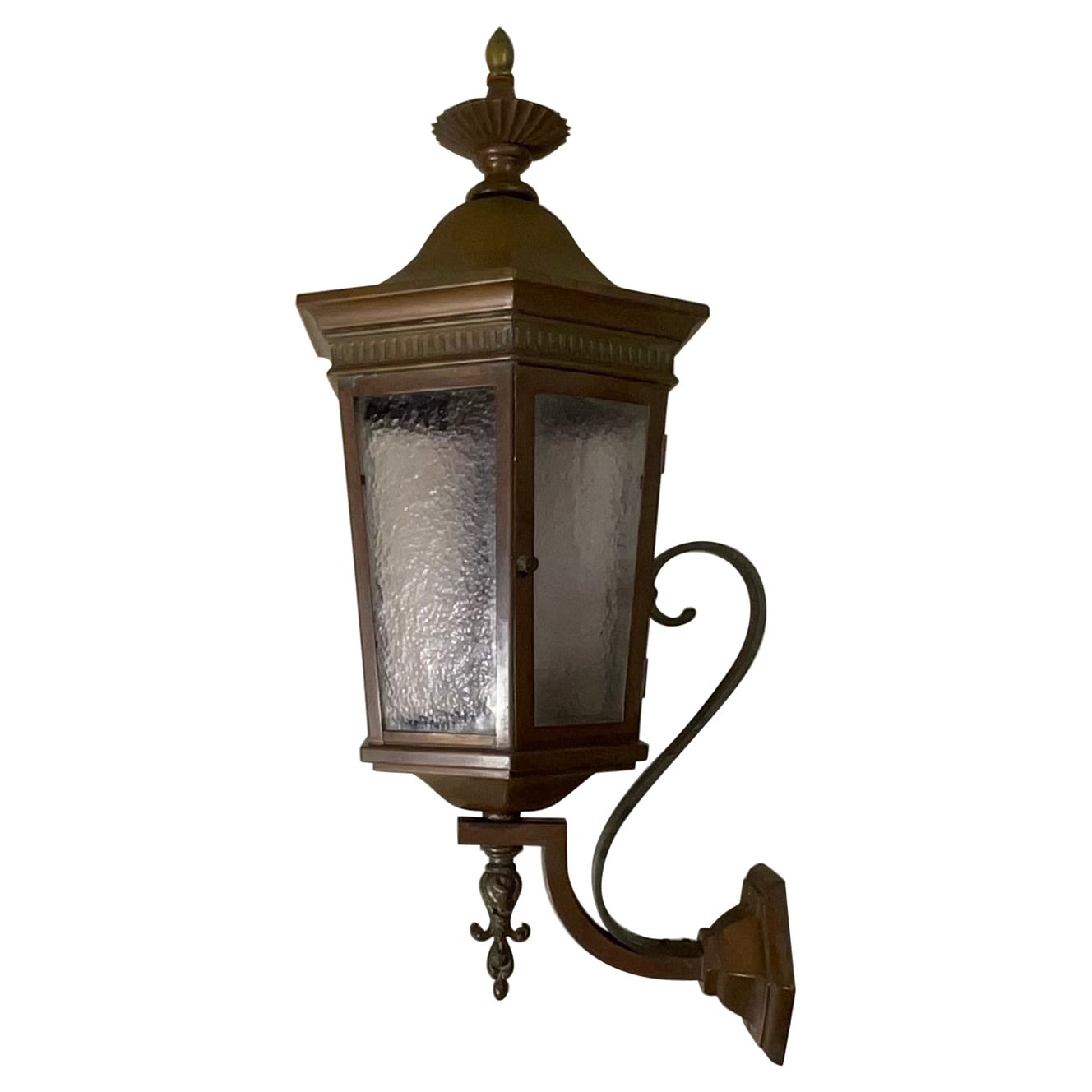 Single Antique One Of A Kind  Handcrafted Solid Copper And Bronze Wall Lantern For Sale