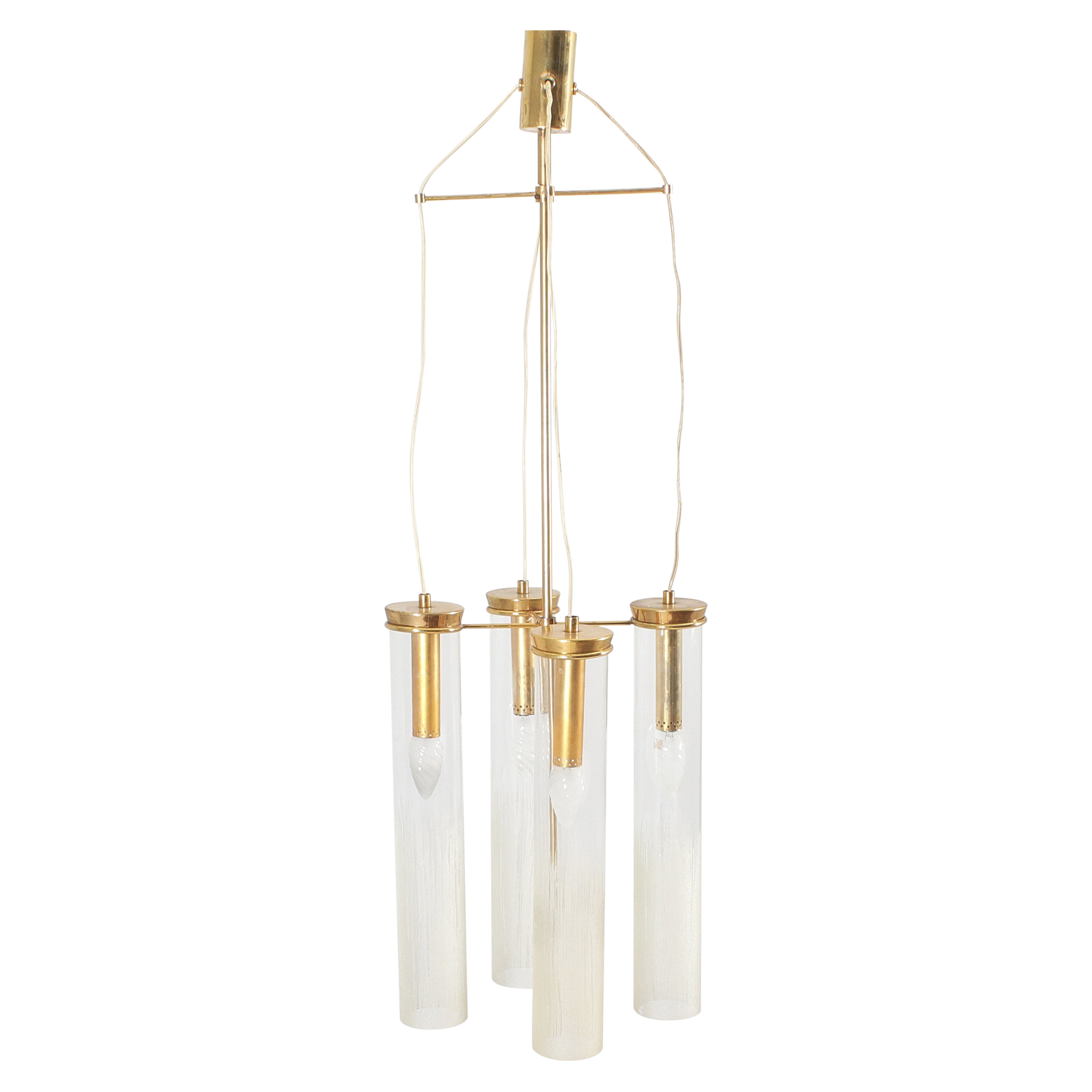 Mid-Century Arredoluce Monza (attr.) Brass and Glass Suspension Lamp 60s Italy For Sale