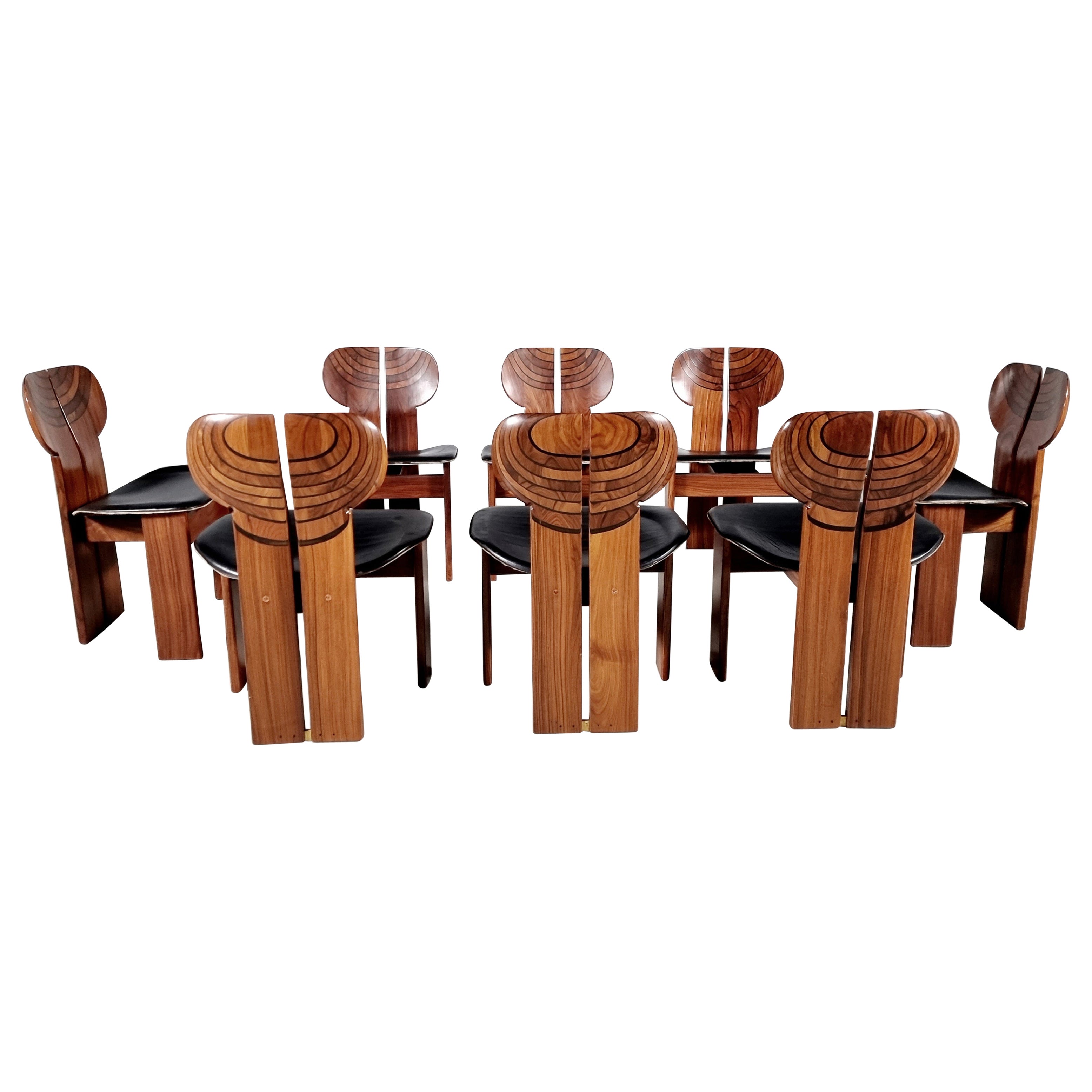 Artona Africa chairs, walnut wood and black leather, Afra and Tobia Scarpa
